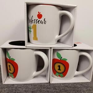 Teacher Gift Mug Set of 3 Apple #1 Ceramic Coffee Cups New in Box